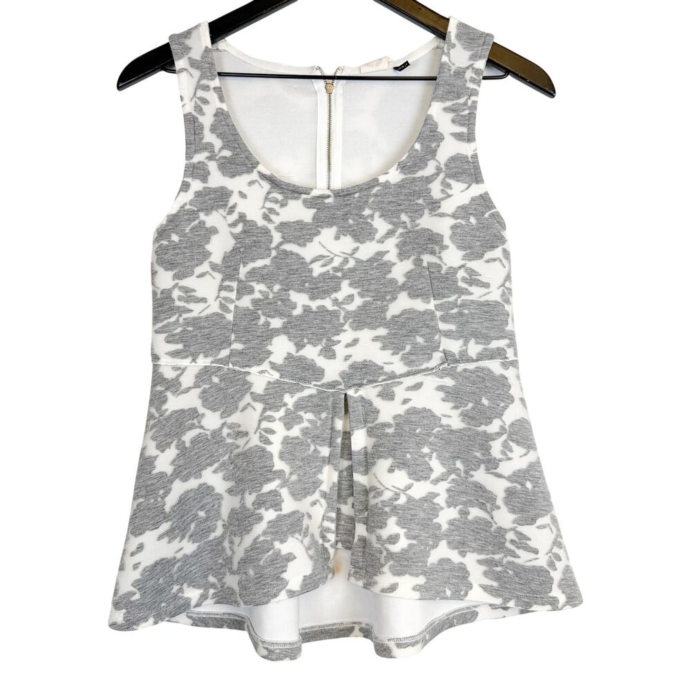 Akemi + Kin Anthropologie Scuba Knit Neoprene Peplum Tank Top White Gray - S